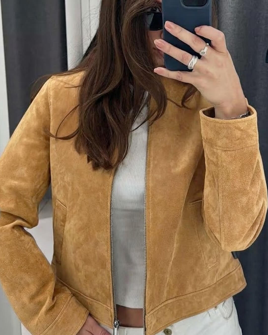SOERA Yza Suede Cropped Bomber Jacket - Coats & Jackets - Vd1774004001185509345 Beige S