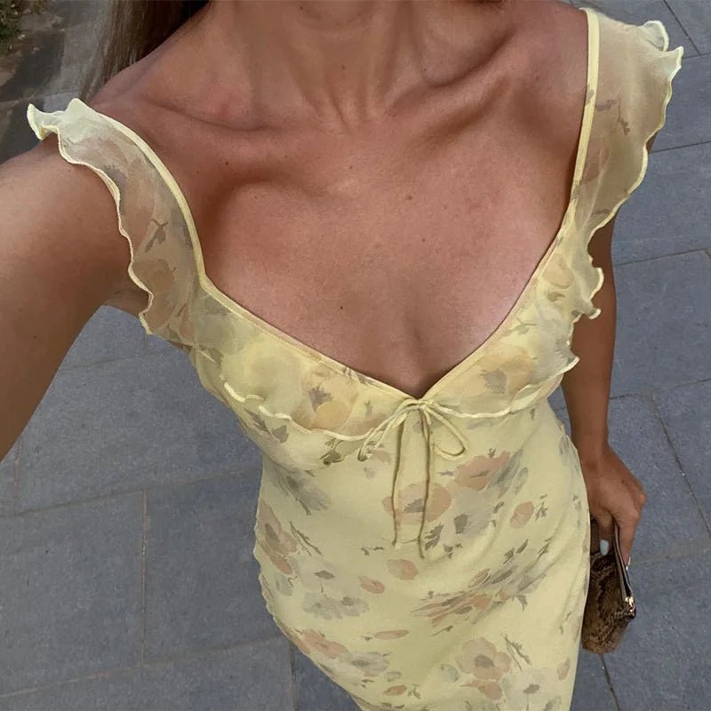 SOERA Ava Floral Plunge Maxi Dress - Dress -  Yellow S