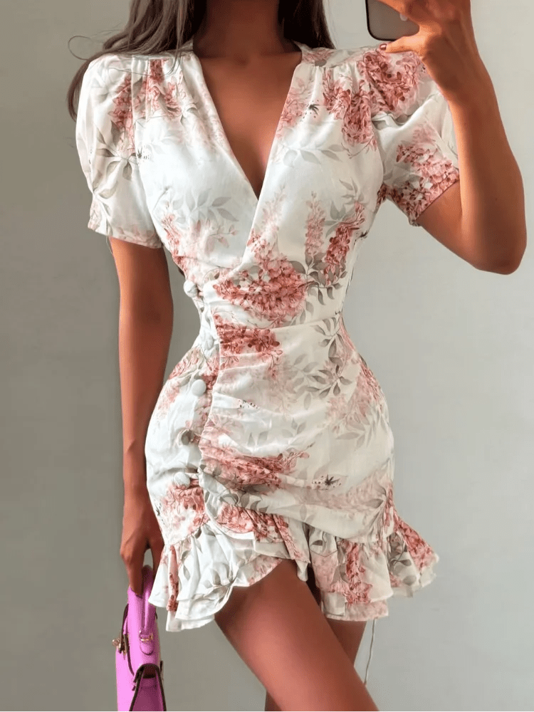 SOERA Beatrice Floral V - Neck Mini Dress - Dress -  Pink M