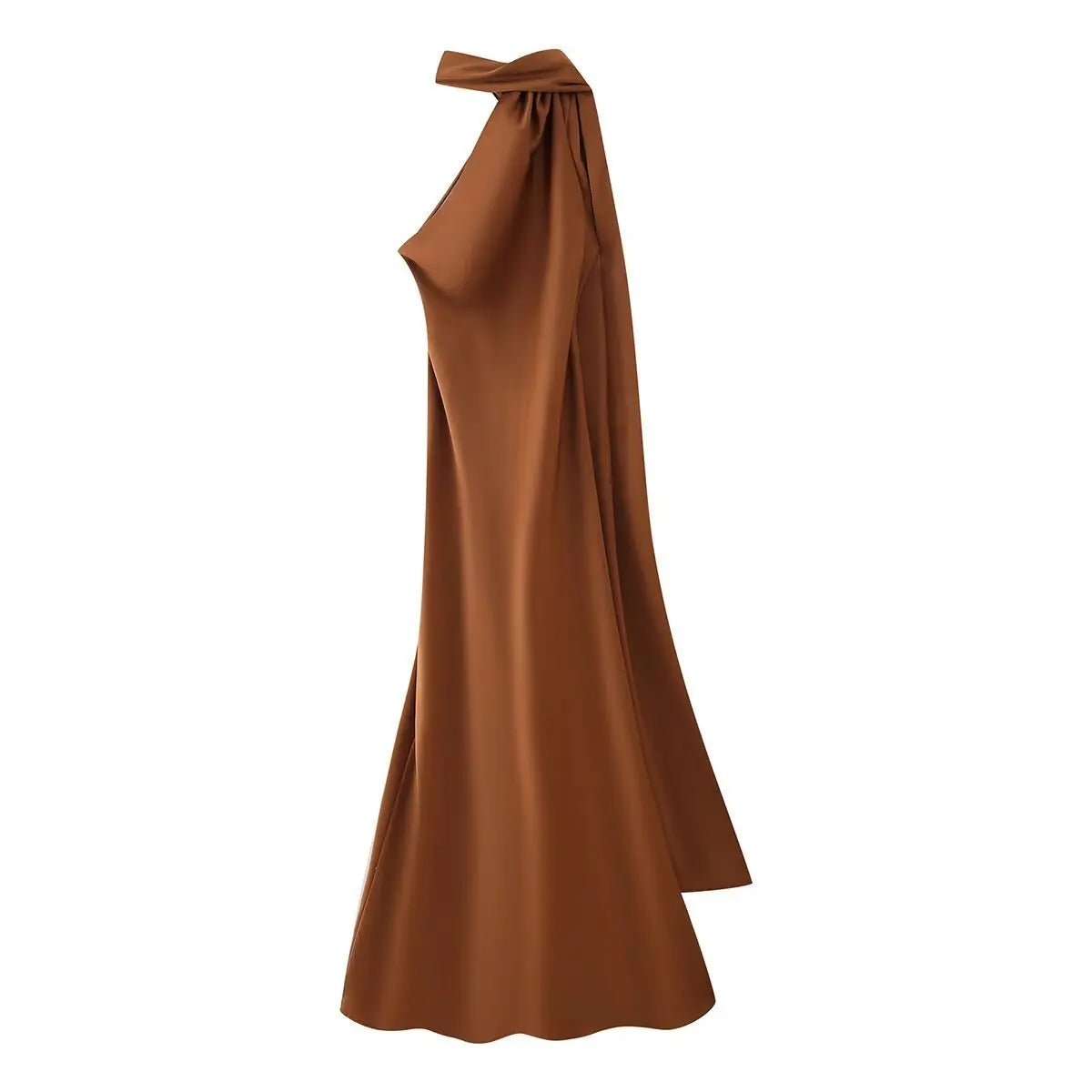 SOERA Beatrice Halter Backless Silk Satin Maxi Dress - Dress -  Brown S