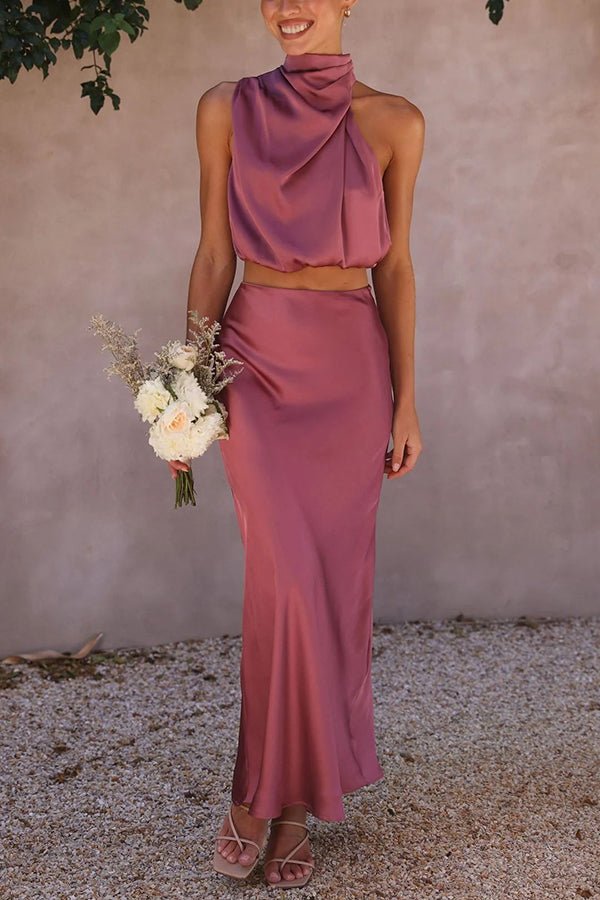 SOERA Beatrice Two - Piece Satin Wedding Guest Set - Dress -  Pink S