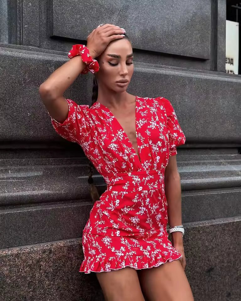 SOERA Bianca Floral Mini Dress - Dress - SOERA-050371-RED-L-23779 Red L