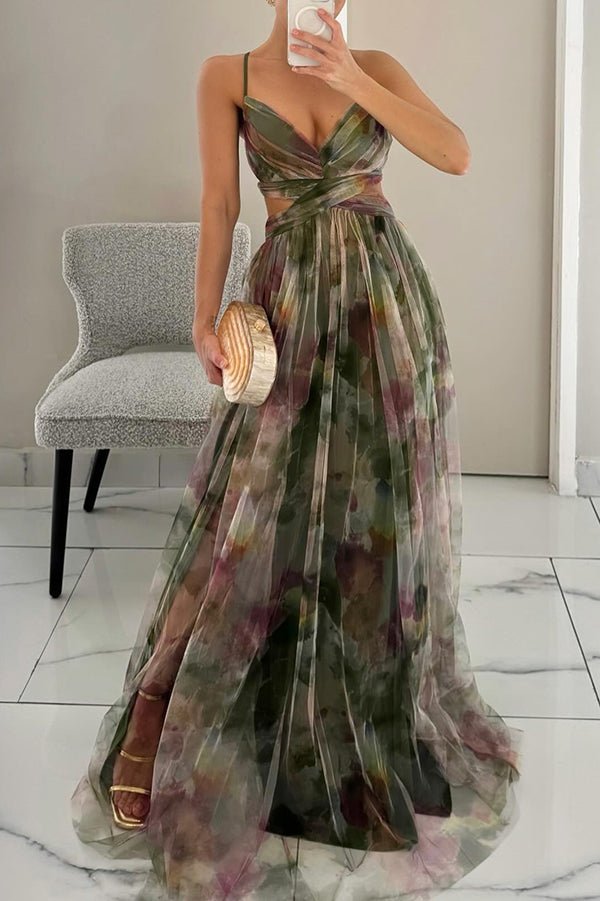 Bianca bloemen maxi-jurk met V-hals