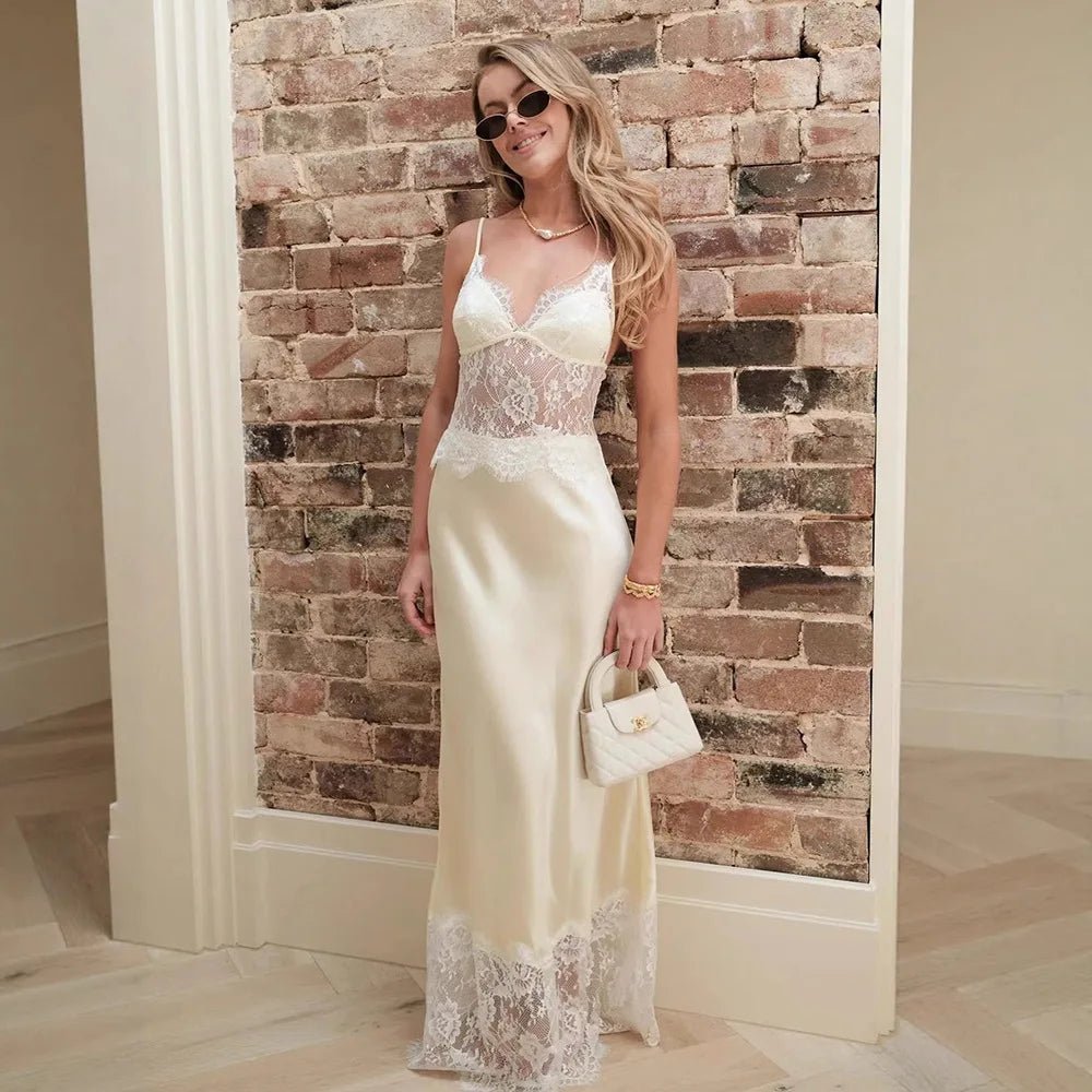 SOERA Bianca Lace V - Neck Maxi Dress - Dress -  Beige XS