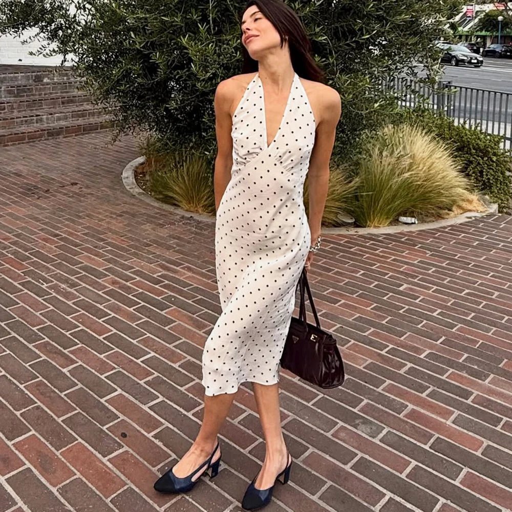 SOERA Bianca Polka Dot Halter Maxi Dress - Dress -  White M