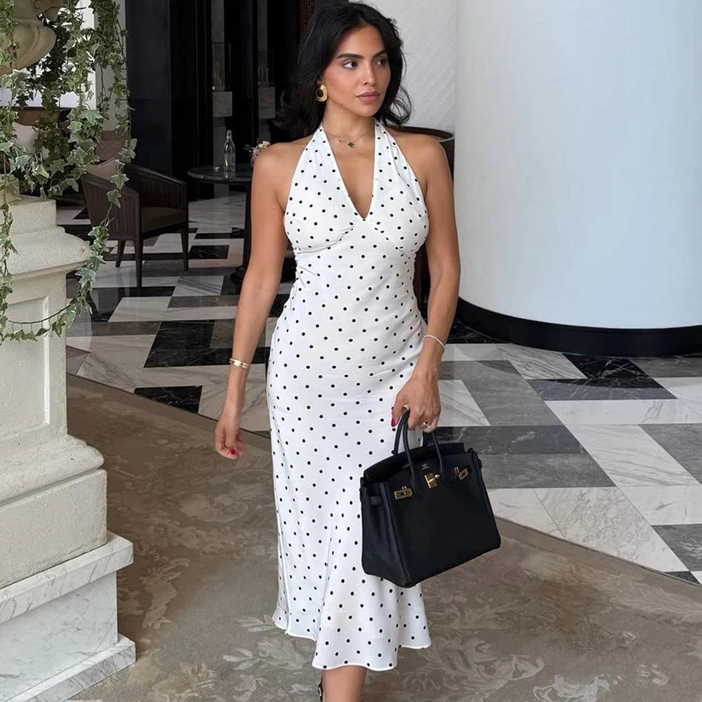 SOERA Bianca Polka Dot Halter Maxi Dress - Dress -  White XS