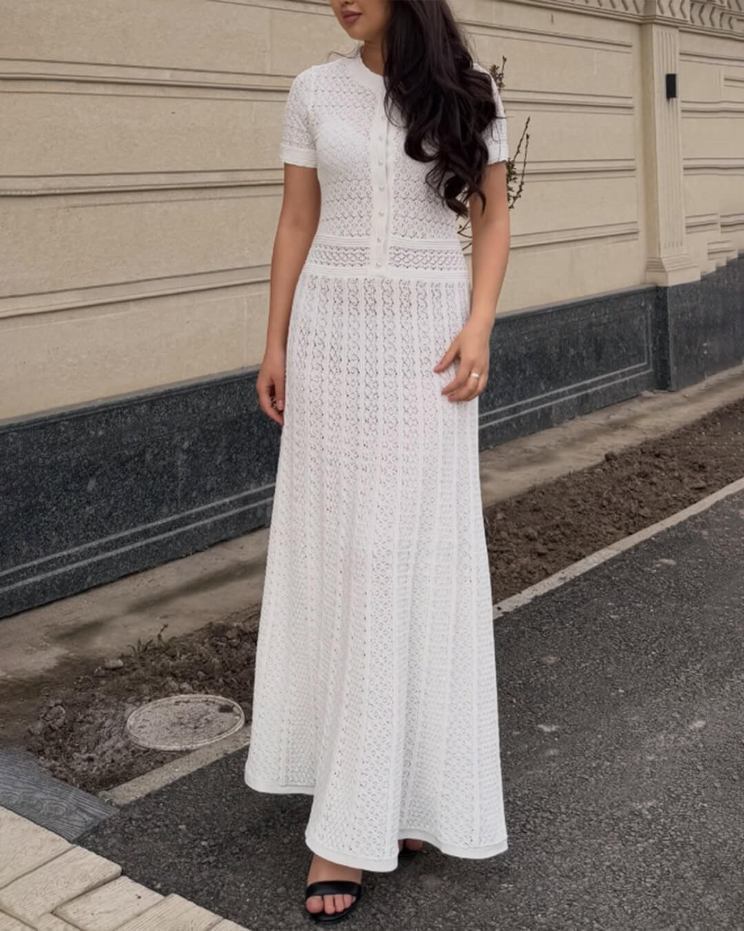 SOERA Celeste Half Button Knitted Midi Dress - Dress -  White XS