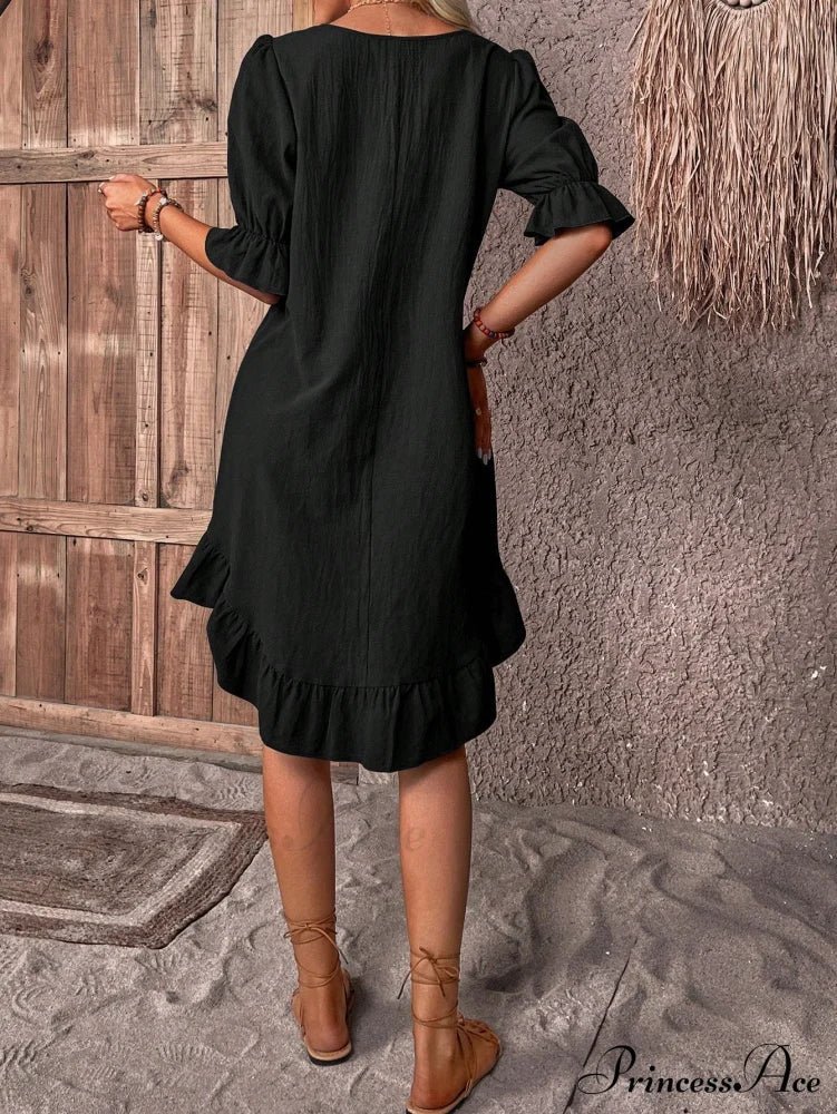 SOERA Celeste Ruffle Hem Smock Dress - Dress -  Black M