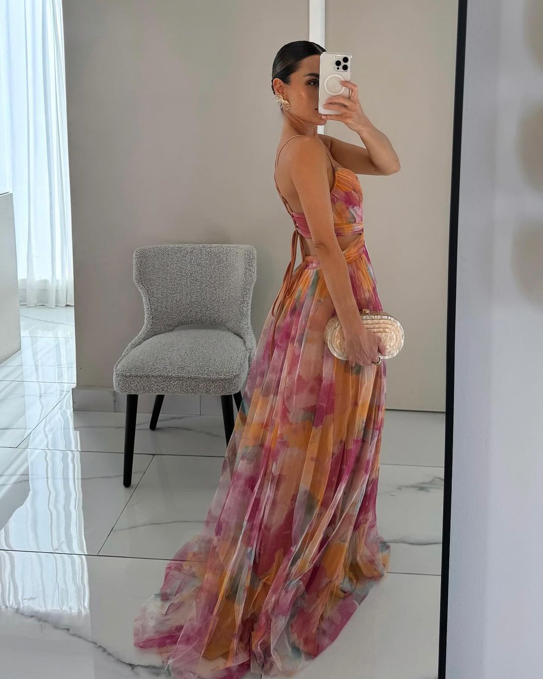 Emma bloemen mesh maxi-jurk