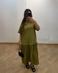 Celeste geplisseerde patchwork midijurk