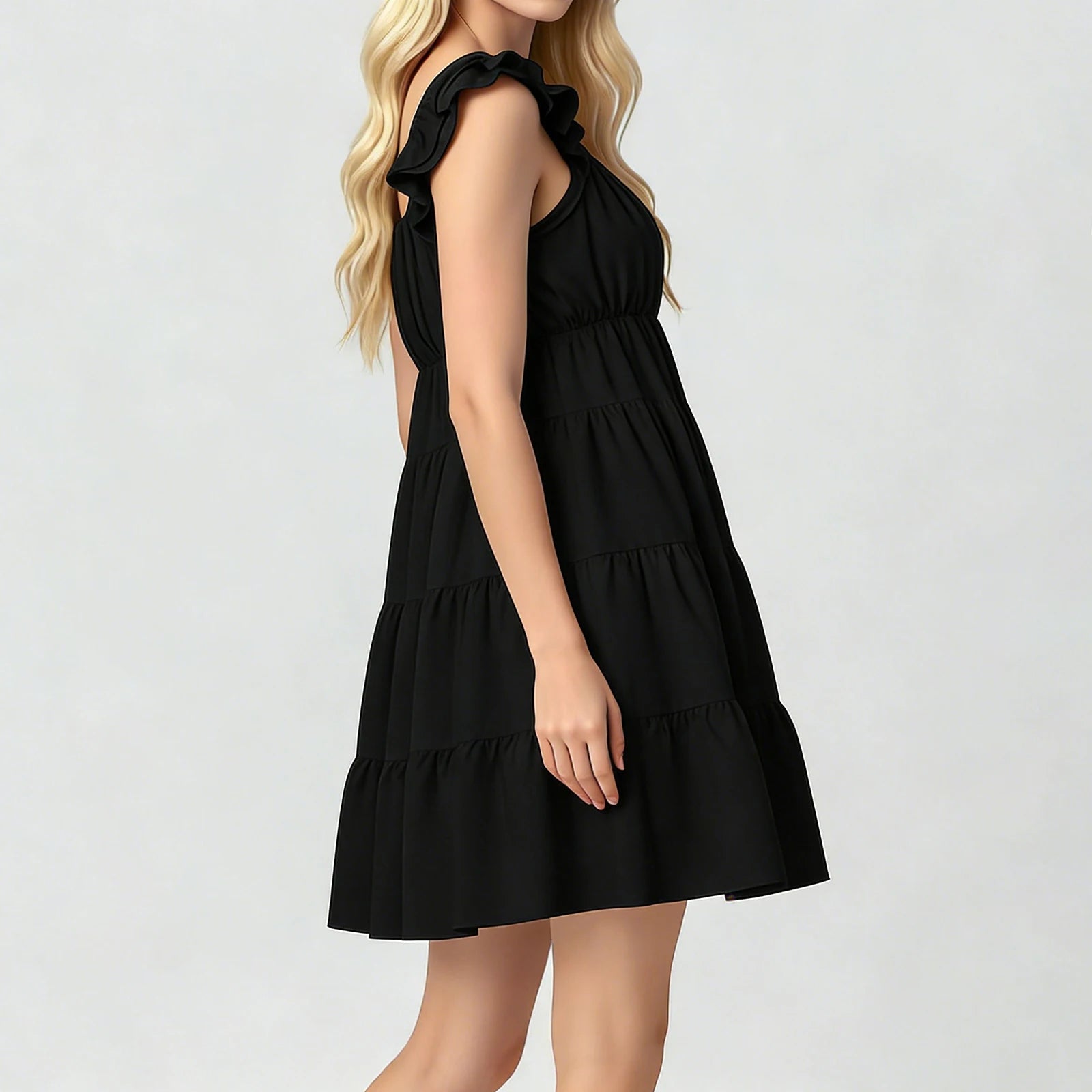 SOERA Eulalia Flutter Sleeve Tiered Mini Dress - Dress -  Black S