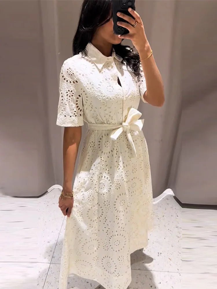 SOERA Merida Embroidered Belted Midi Dress - Dress -  White S