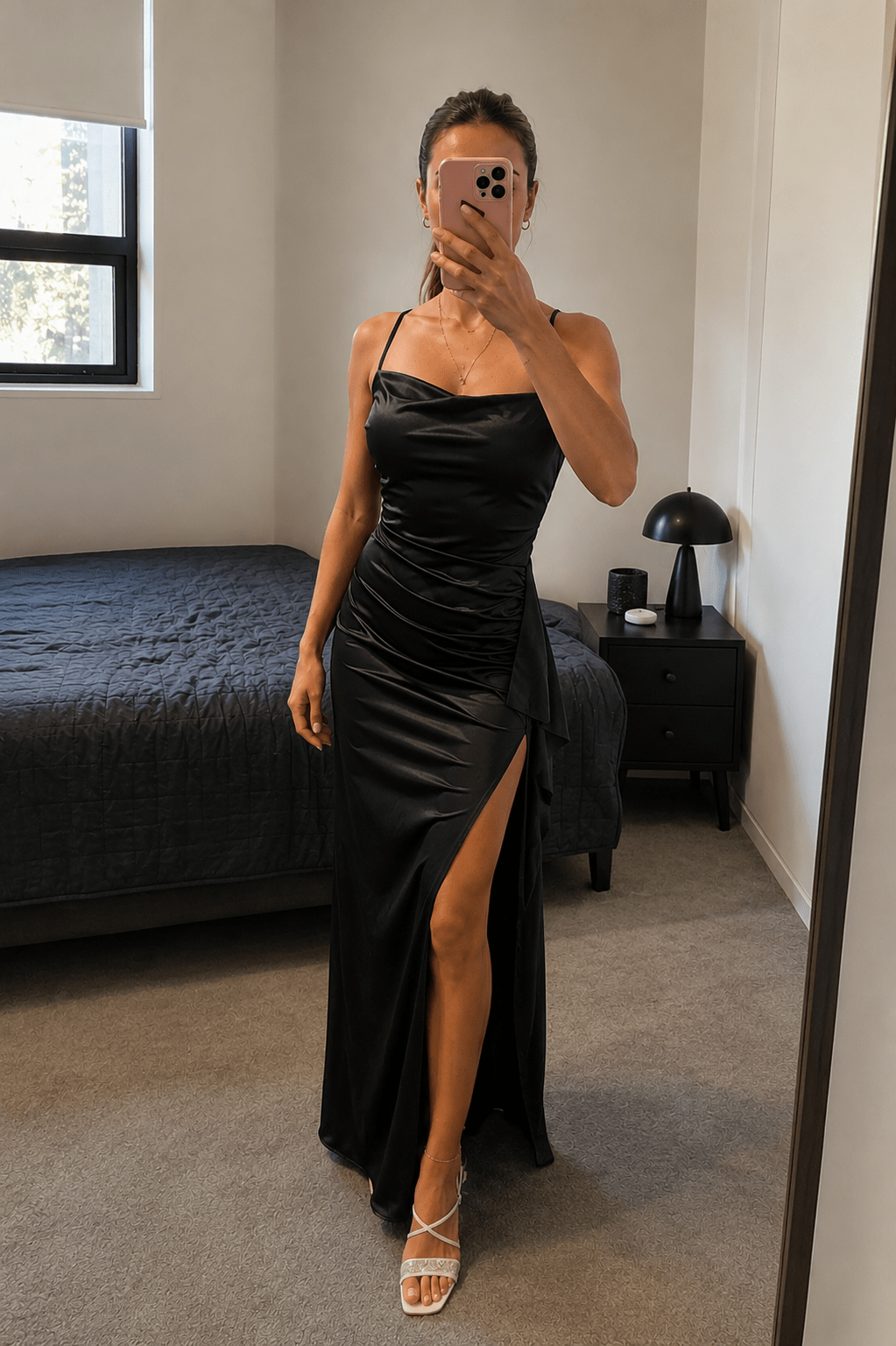 Miranda satijnen open-back maxi-jurk