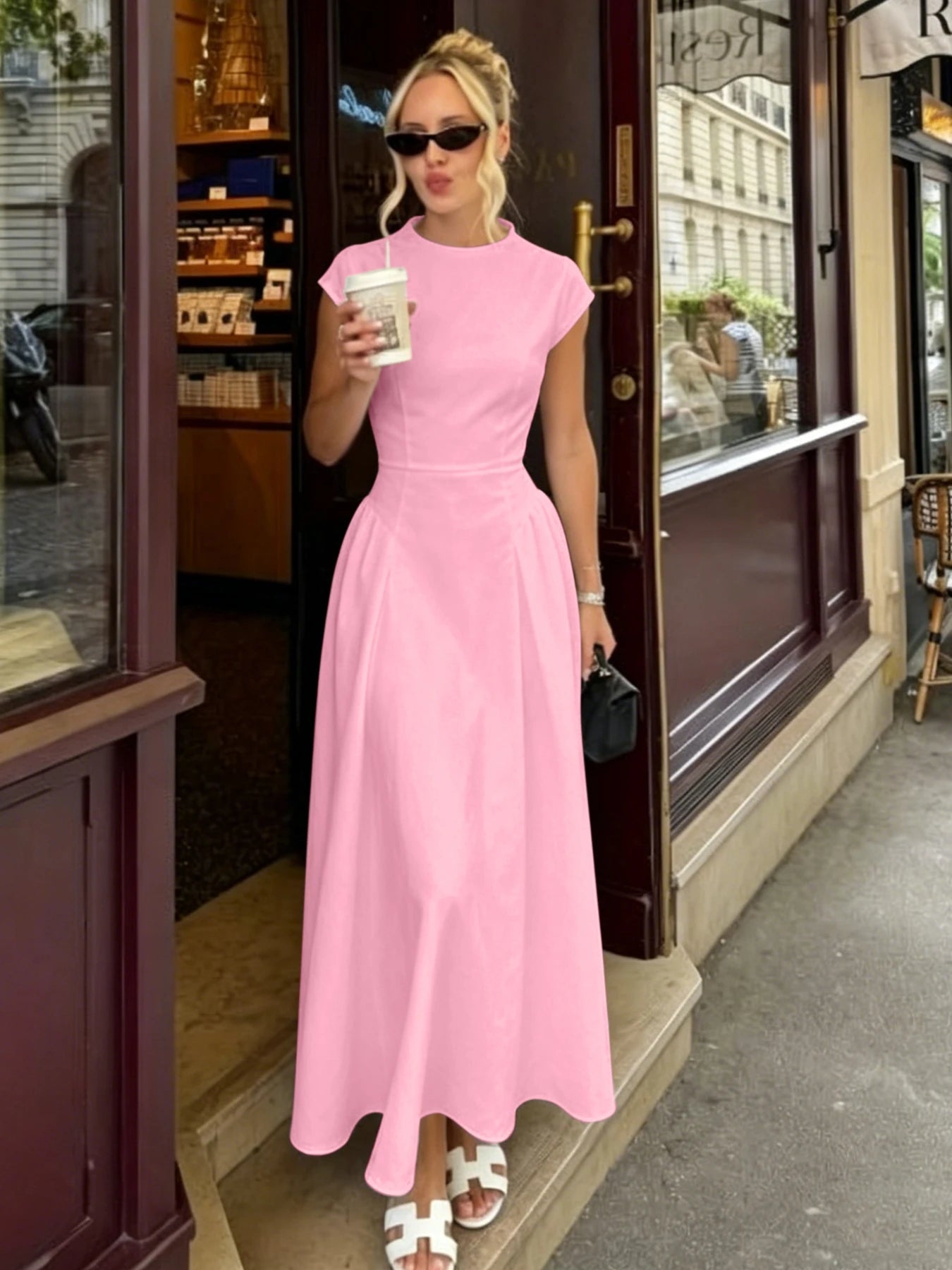 SOERA Ruby Flare Maxi Dress with Cap Sleeves - Dress -  Pink XS