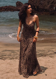 Sienna maxi jurk met luipaardprint en bandjes