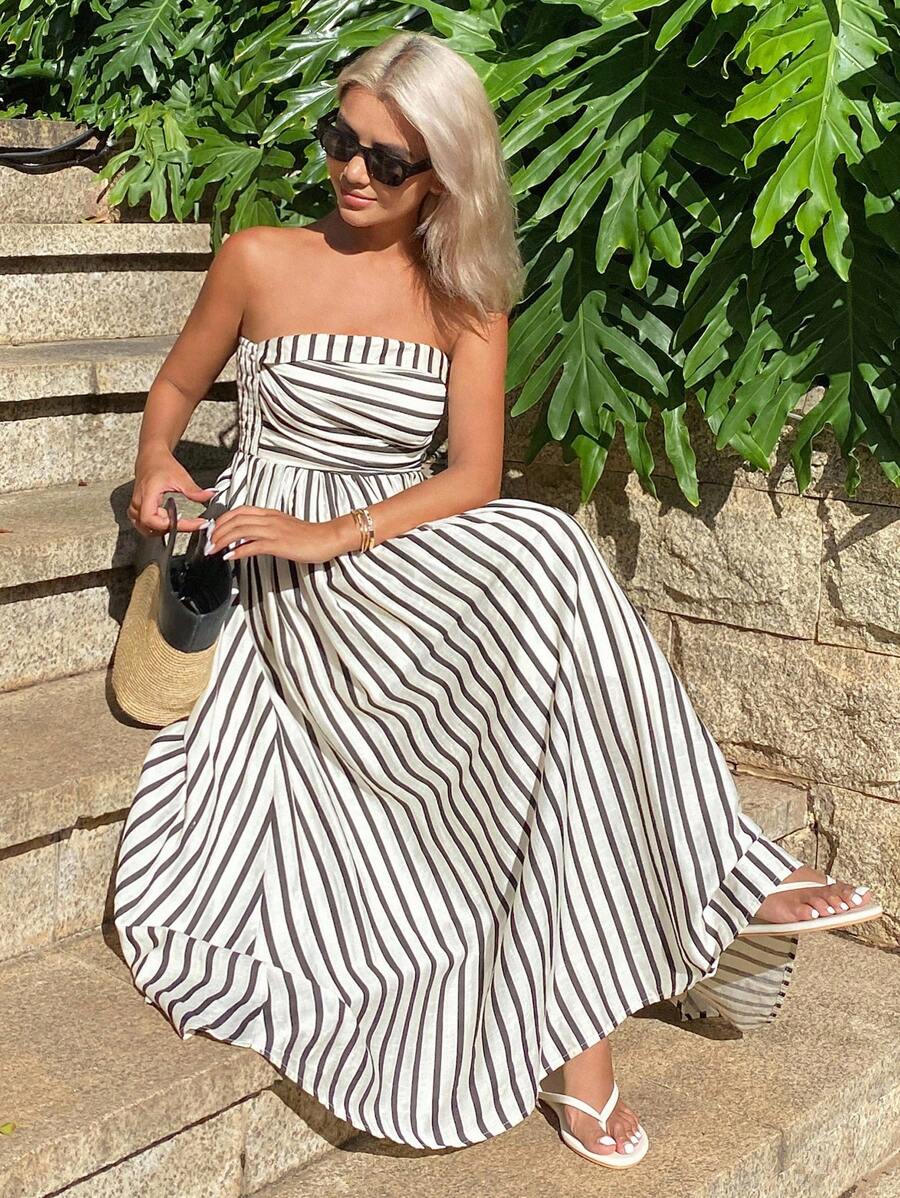 SOERA Sophia Ruched Stripe Tube Dress - Dress - SOERA-102787-MAR-M-54659 M
