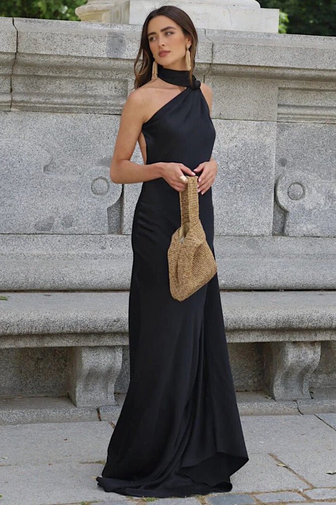 SOERA Suri Satin Halter Neck Cape Dress - Dress -  Black M