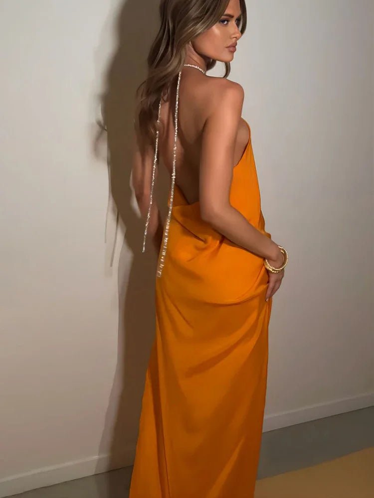 SOERA Veron Sequin Halter Maxi Dress - Dress -  Orange S