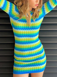 Veronica gestreepte backless minijurk