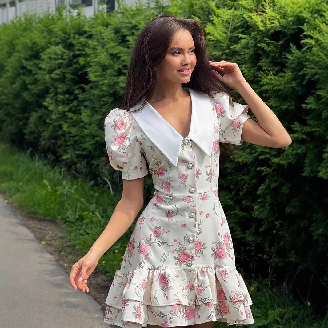 SOERA Andromeda Floral Puff Sleeve Mini Dress - Dresses -  White S