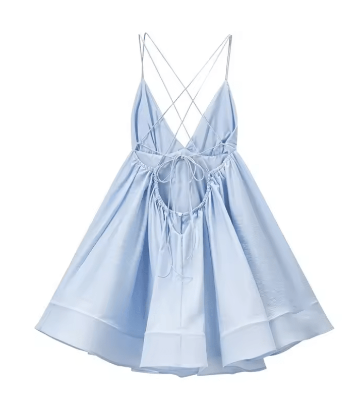 SOERA Beatrice V-Neck Suspender Mini Dress - Dresses -  Blue S