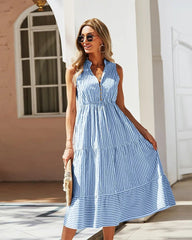 Bianca robe-chemise sans manches à rayures et col V