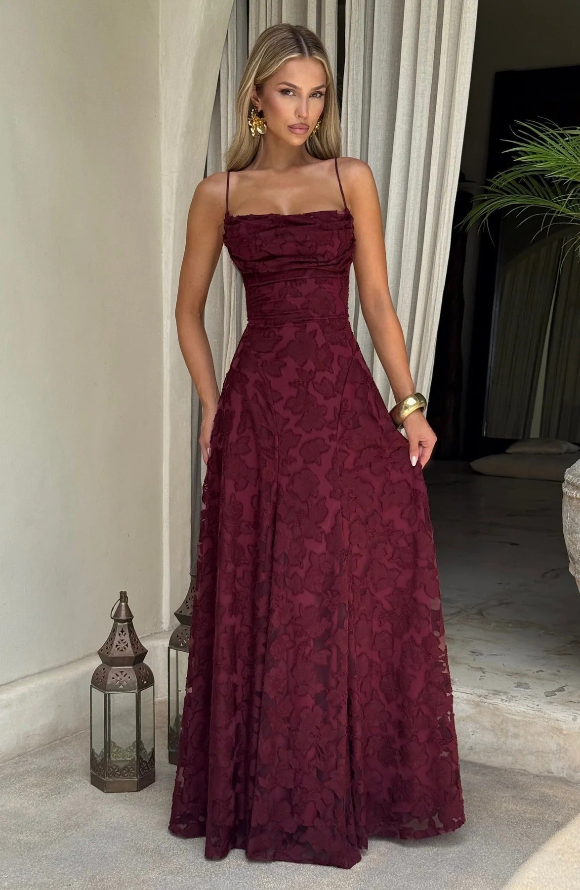 SOERA Brielle Sleeveless Floral Maxi Dress - Dresses - LI1776061224038078618 Burgundy M