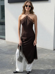 Natalie off-shoulder kanten midi-jurk