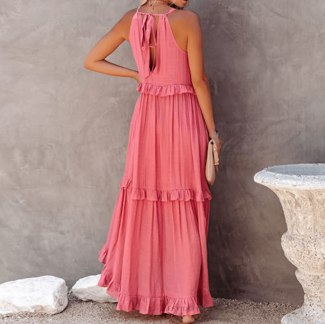 SOERA Celeste Ruffle Hem Beach Maxi Dress - Dresses - SOERA-774531-TAN-S-24003 Pink S