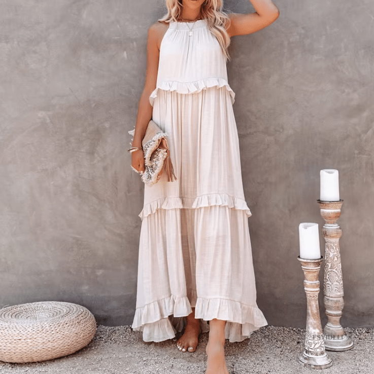 SOERA Celeste Ruffle Hem Beach Maxi Dress - Dresses - SOERA-774531-WHI-S-25699 Beige S