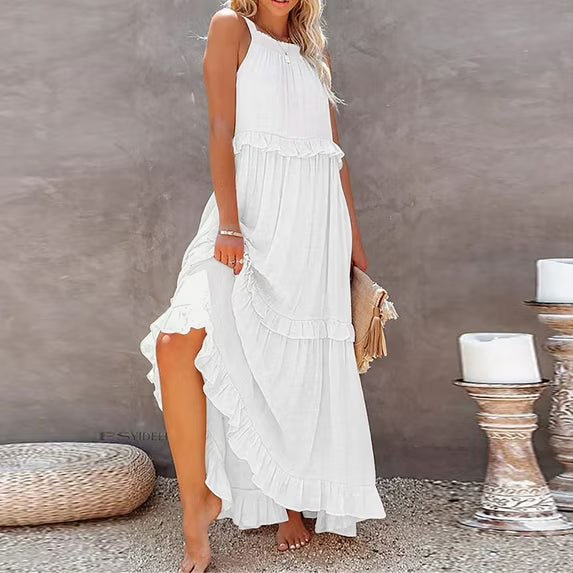 SOERA Celeste Ruffle Hem Beach Maxi Dress - Dresses -  White S