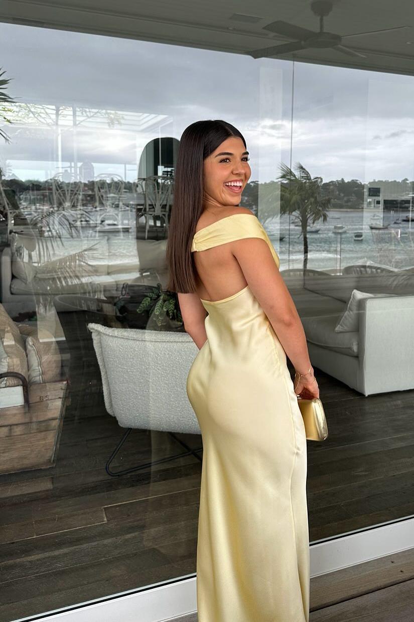 SOERA Clea Satin Off the Shoulder Maxi Dress - Dresses -  Yellow XS