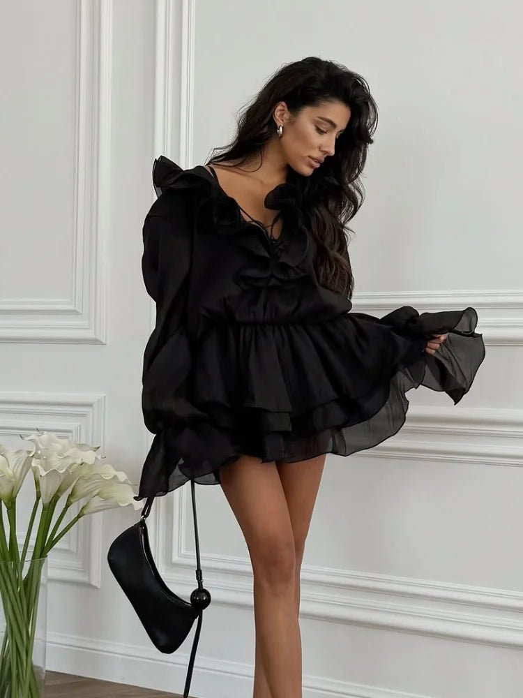 SOERA Fallon Ruffled Mini Dress - Dresses - 1005009623464287-;ED1770793335794890088 Beige S