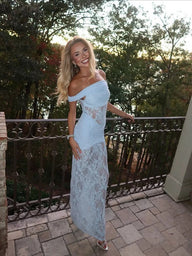 Gamora straploze maxi-jurk met kanten patchwork