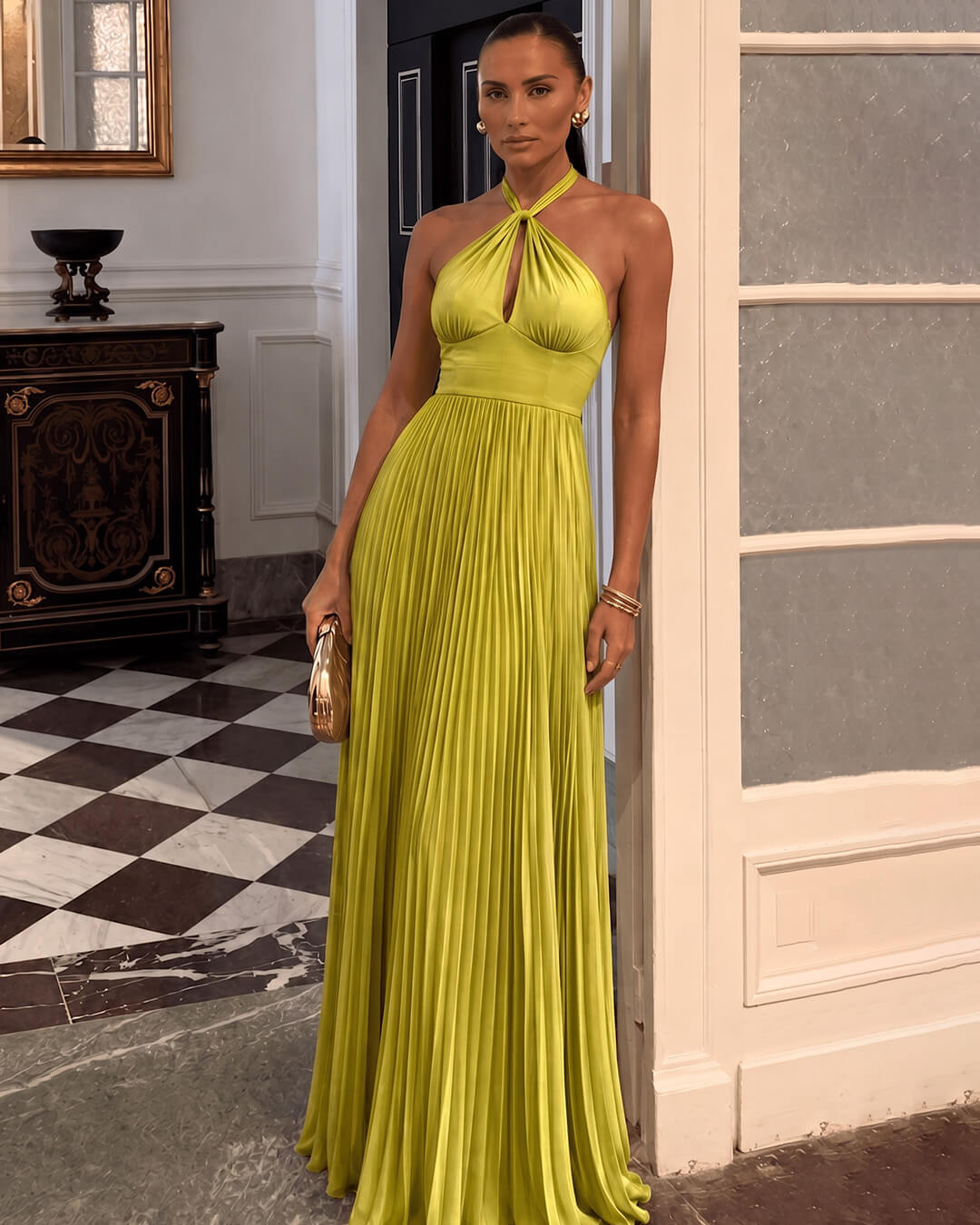 Robe longue plissée Georgia Halter