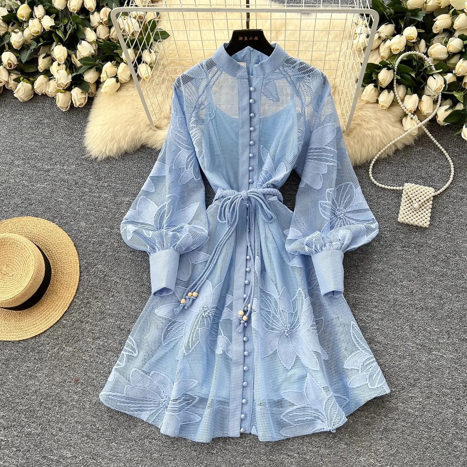 SOERA Hedy Embroidered Lace Belted Dress - Dresses -  Blue S