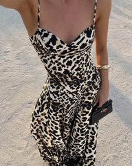 Imogen Maxi Jurk met Luipaardprint en Spaghettibandjes