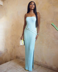 Isadora Strapless Gebreide Maxi Jurk met Split