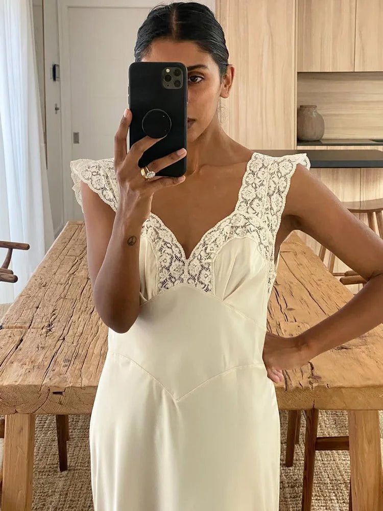 SOERA Joanna Satin Lace Long Dress - Dresses - 1005009954790316-;dy1775118759075101030 White M