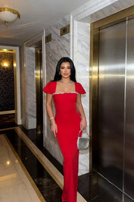 Kaila Vierkante Hals Bodycon Maxi Jurk