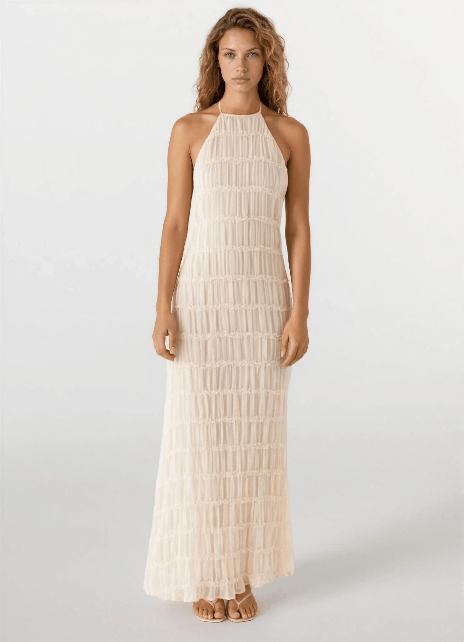 SOERA Leslie Backless Sculpted Texture Maxi Dress - Dresses -  Cream L