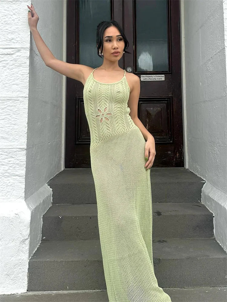 SOERA Lilith Hollow Knit Maxi Dress - Dresses - 1005006698742922-;kx1771839650848557786 Green M