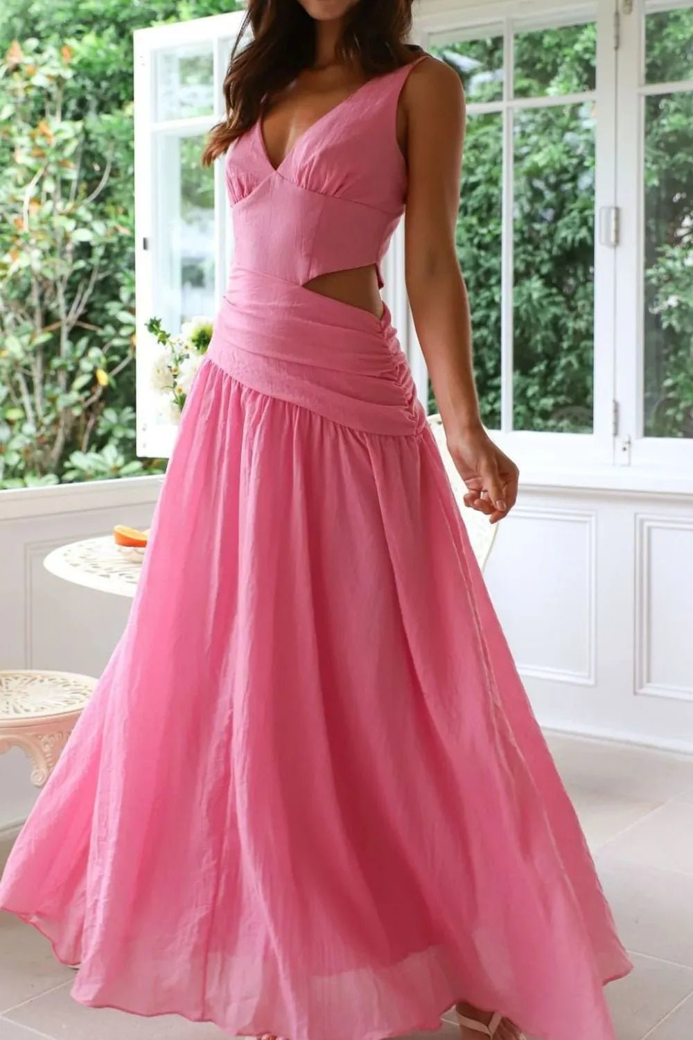 SOERA Lolita Cut - Out Ruched Maxi Dress - Dresses - GD1774929987191755269 Pink S