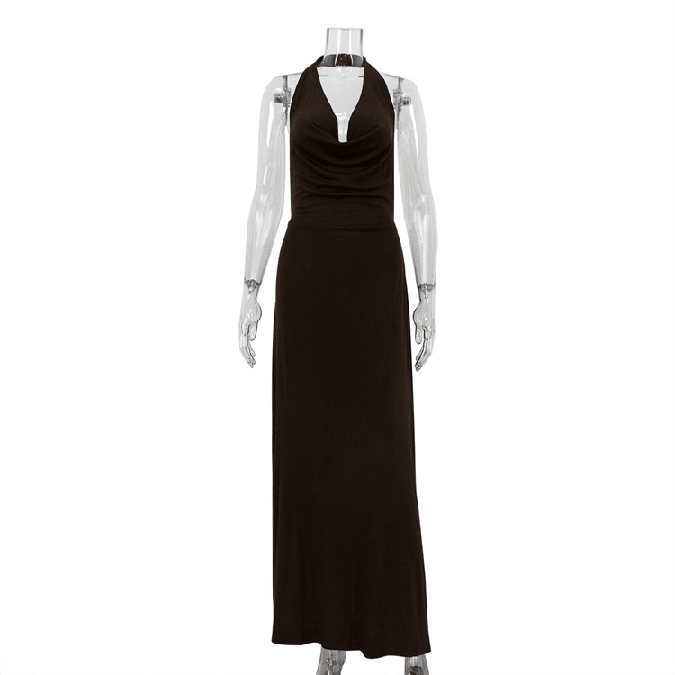 SOERA Naomi Brown Halter Backless Maxi Dress - Dresses - SOERA-396035-DEF-S-37059 S