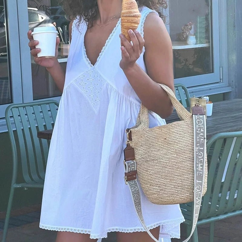 SOERA Olivia Lace Trim Boho Mini Dress - Dresses - 1005008775199230-;PU1775118414289799497 White S