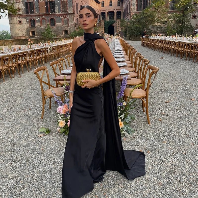 SOERA Raisa Satin Ribbon Backless Evening Gown - Dresses -  Black S