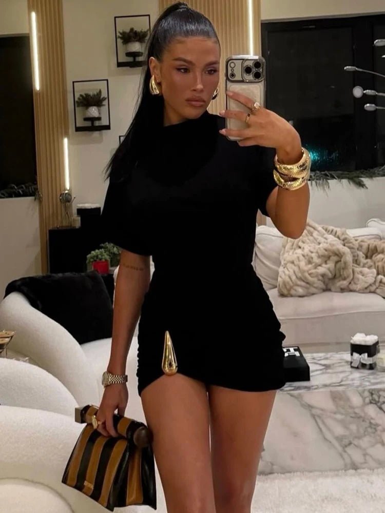 SOERA Rochelle Ruched Mini Dress with Metal Buckle - Dresses - 1005011804057529-;hr1774869403274536461 M