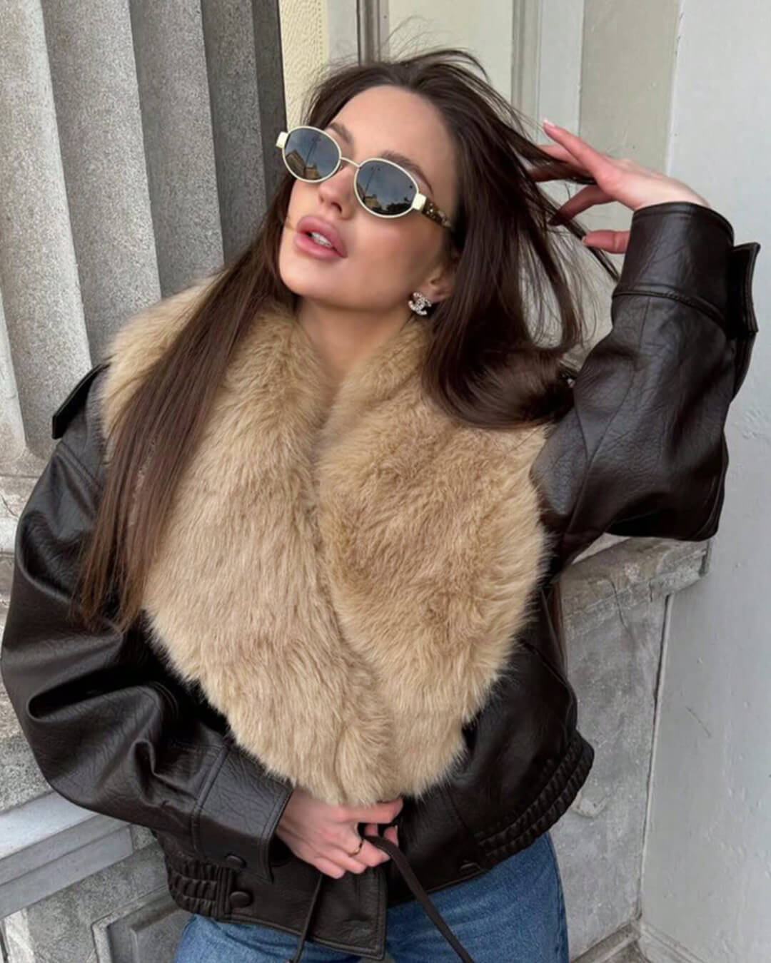 Veste en similicuir Francesca avec col en fourrure amovible