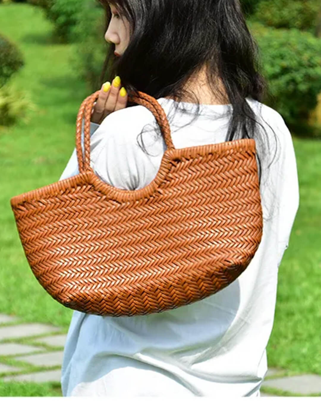 SOERA Beatrice Woven Leather Tote Bag - Handbags -  Auburn Small