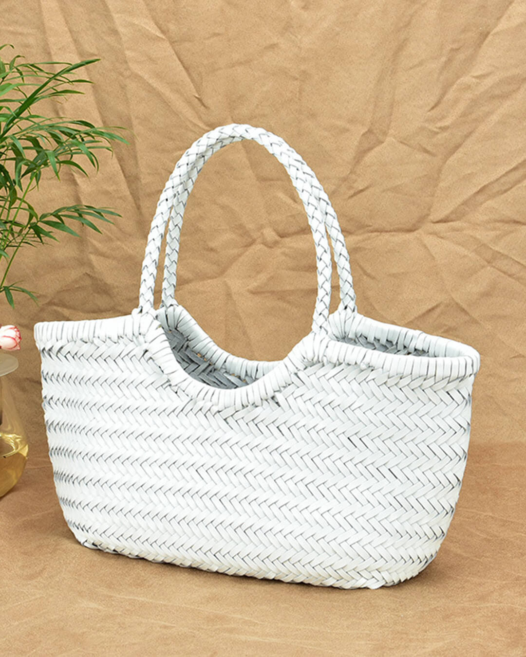 SOERA Beatrice Woven Leather Tote Bag - Handbags -  White Small
